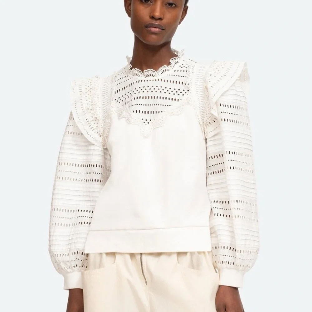Sea New York White Eyelet Lace Paneled Blouse - Picture 5 of 16